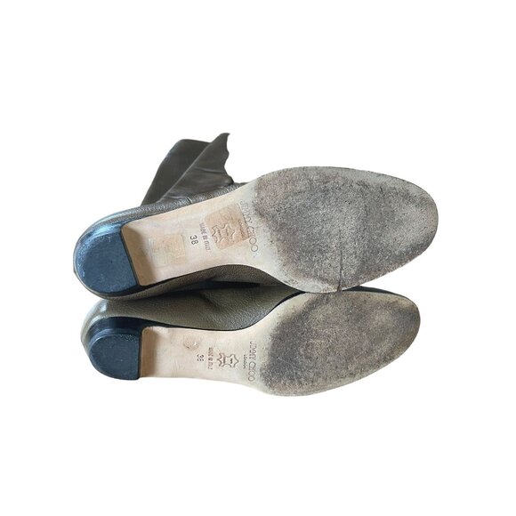 SOLD! Choo Woman's 7.5 Gathered LEATHER Riding Boots Knee High Flat Tall Brown - Picture 9 of 9